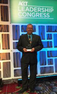 Kevin Butt receiving the Association of Community College Trustees 2018 Central Regional Faculty Member Award.
